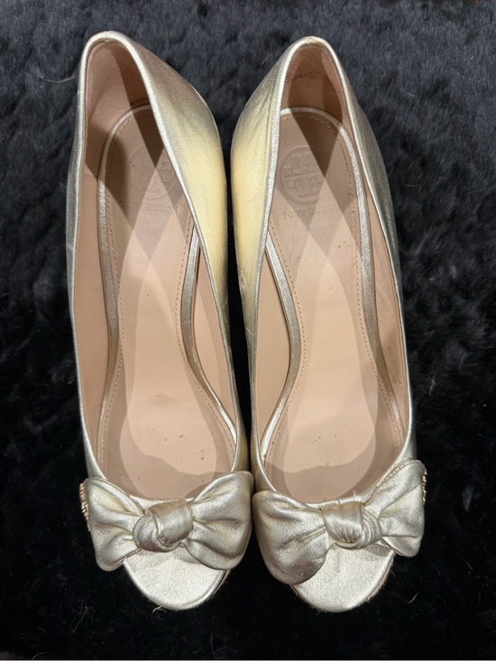 Tory Burch Shoes - Gold Bow Peep-Toe Women’s Flats